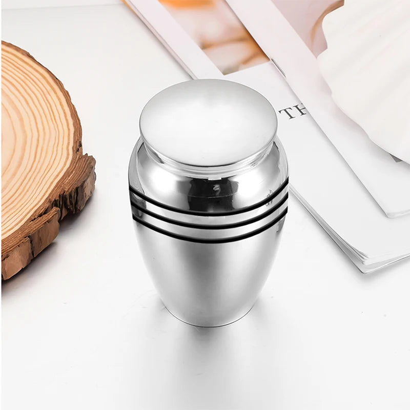Silver Beautiful Small Mini Keepsake Urn for Human or Pet Ashes, Set of 4, Hard Metal Cremation Urns, Mini Funeral Urns