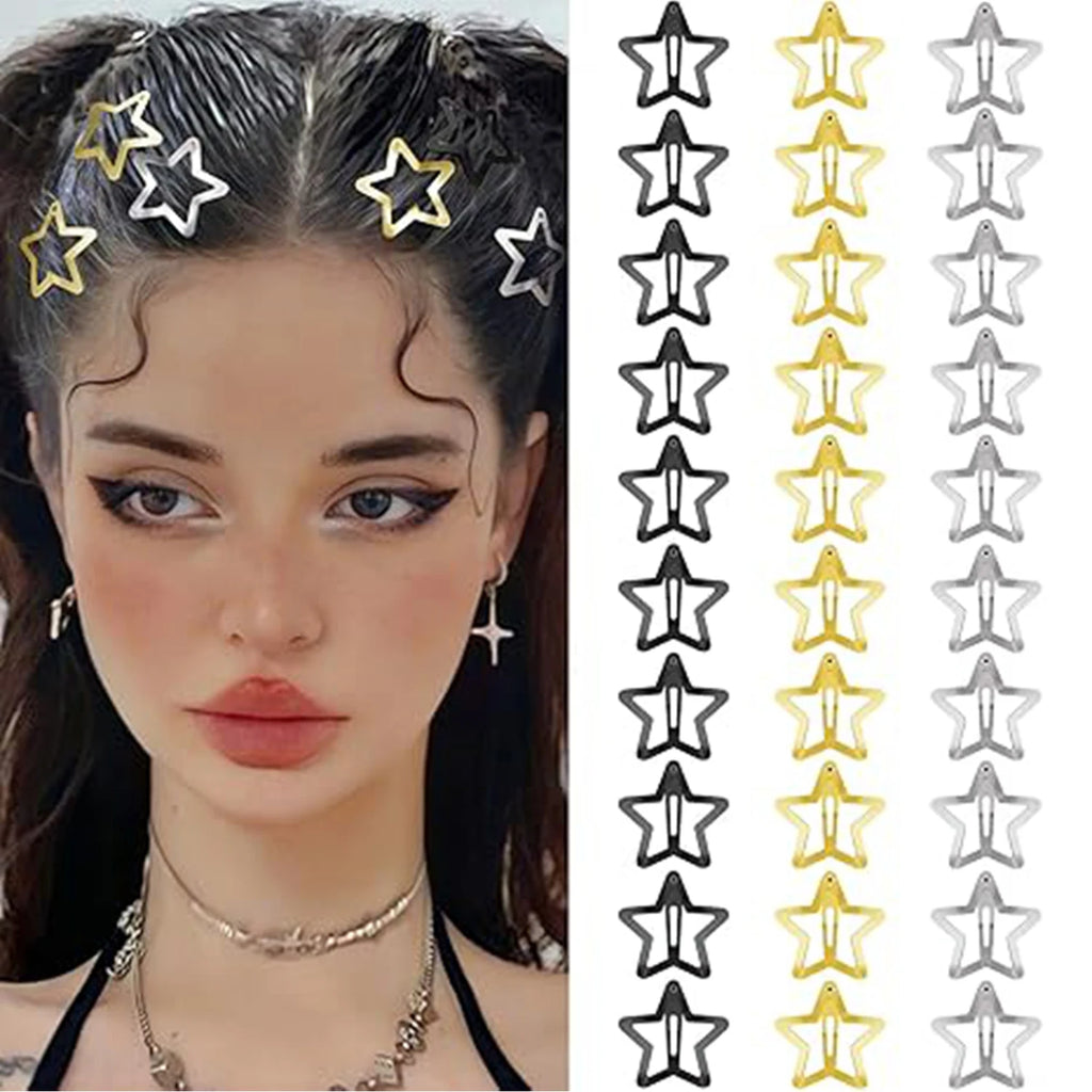 12/50pcs Star Hair Clips 2000s Y2K Snap Hair Barrettes Non Slip