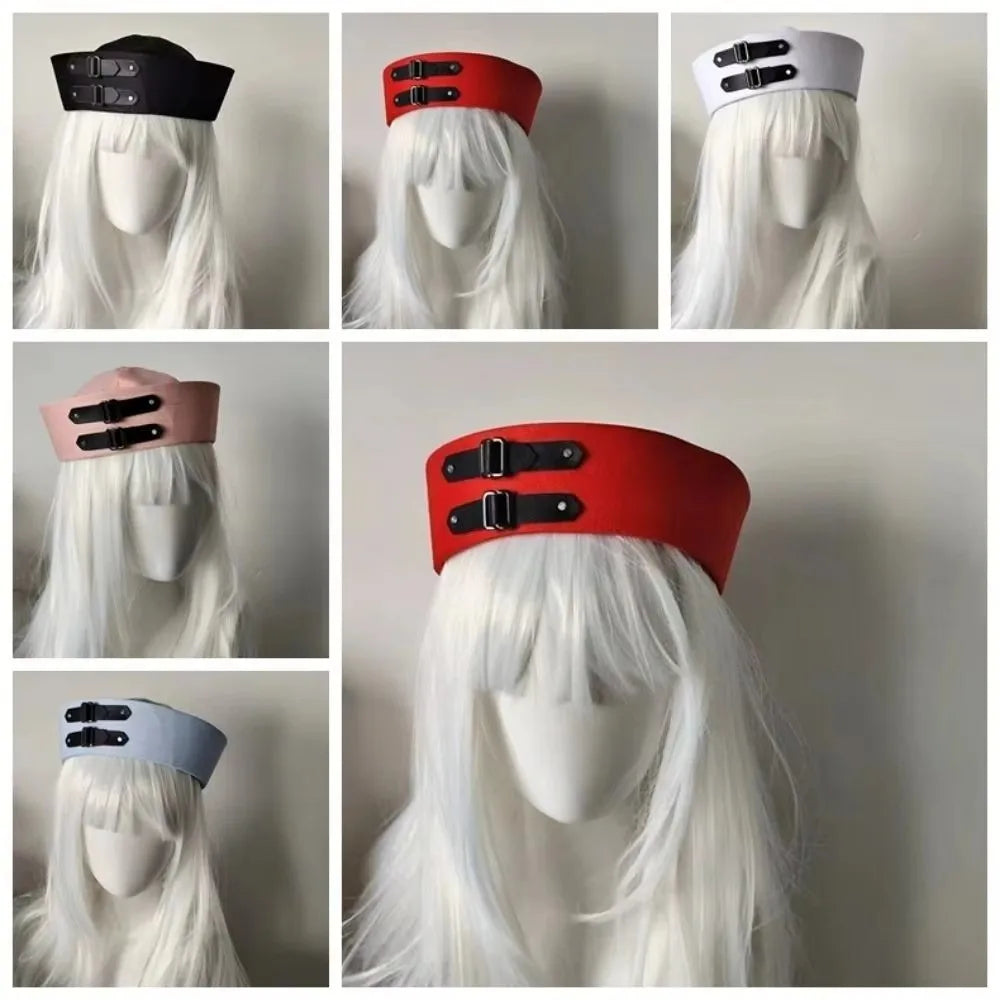 Y2K Black Leather Buckle Sailor Hat PU Versatile Vintage Beret