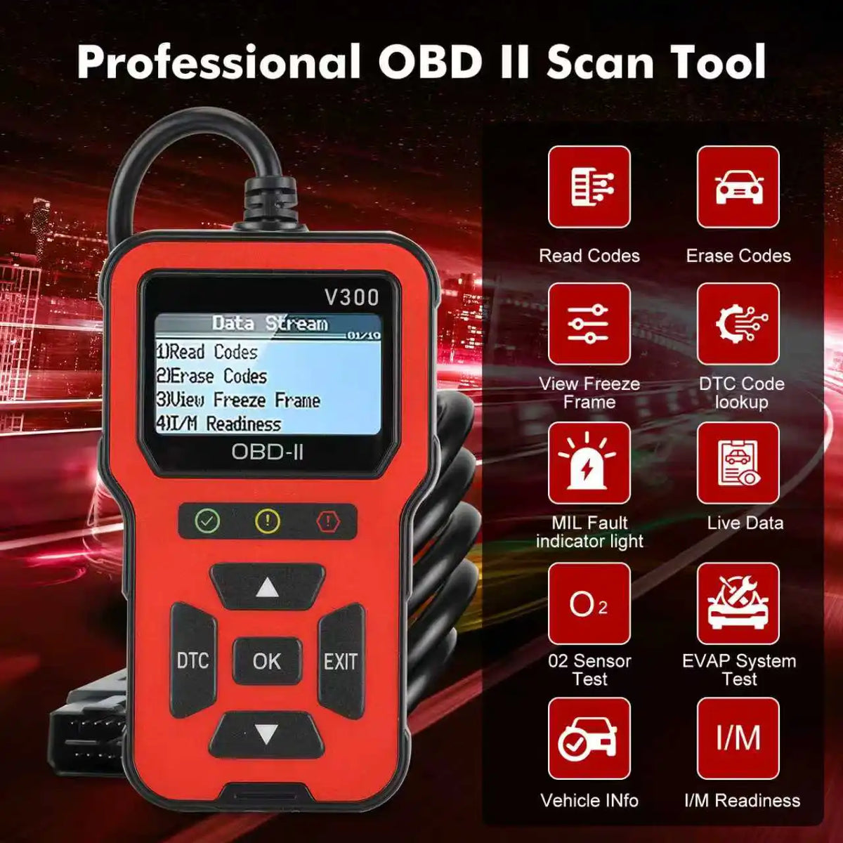 V300 OBD2 Scanner Auto Car Diagnostic Tool with Color