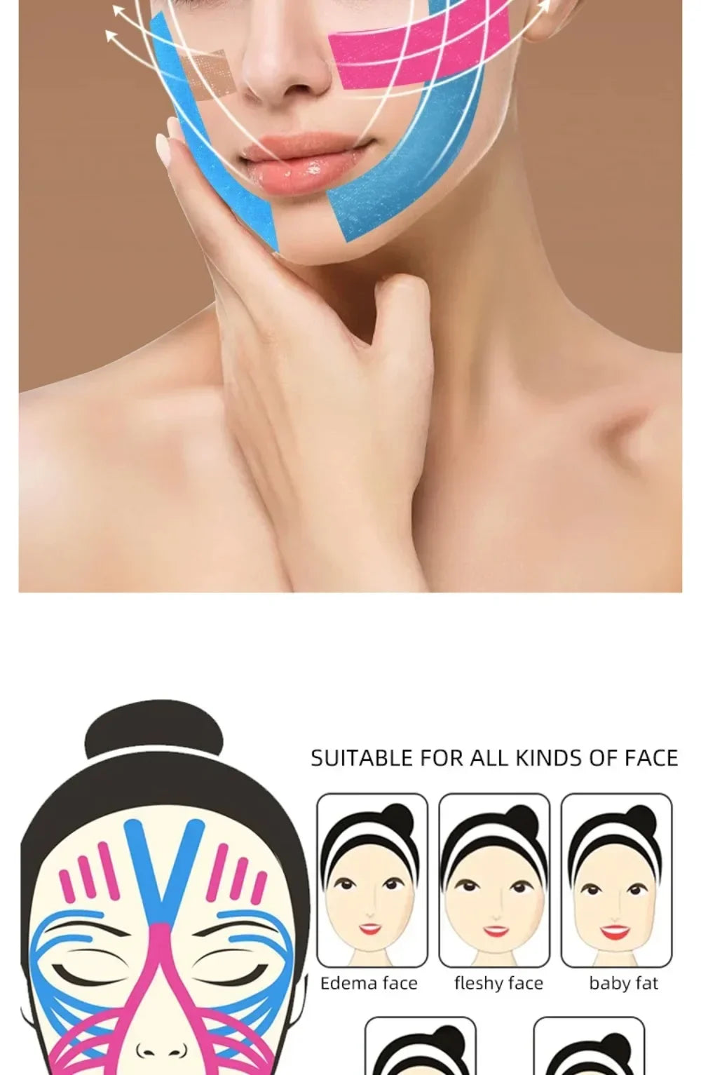 2.5CM x 5M Kinesiology Tape For Face V Line Neck Eyes Lifting Wrinkle Remover Sticker Tape Facial Skin Care Tool Elastic Bandage