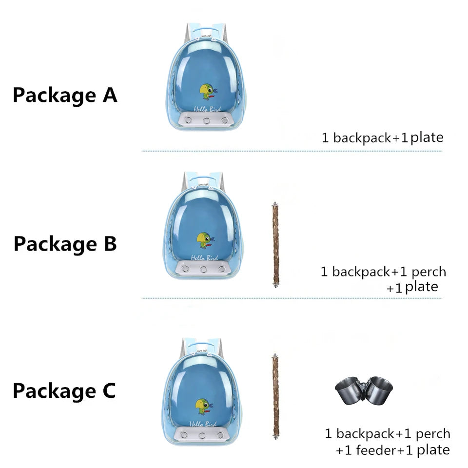 Portable Bird Cage with Prech Feeder and Tray, Acrylic Pet Backpack Bag, Parakeet, Cockatiel, Parrot, Bunny, Travel