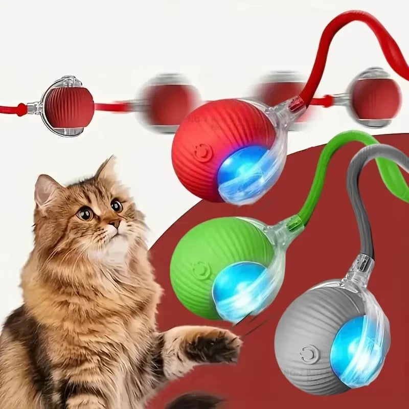 Dog Cat Interactive Ball Toy Automatic Rolling Ball Faux Tail Rechargeable Smart Pet Electric Toy Dog Cat Training Imitate Mouse