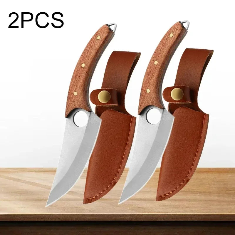 Meat Cleaver Boning Knife Wooden Handle Kitchen Knives Mongolian Meat Eating Knife Beef Lamb Knife Stainless Steel Butcher Knife