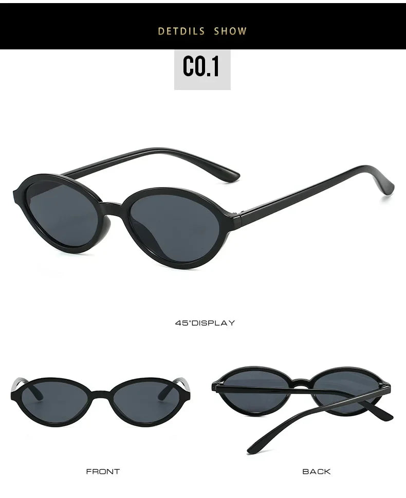 JNPCXI Fashion Small Oval Sunglasses Women Retro Punk Gradient Green Black Shades UV400