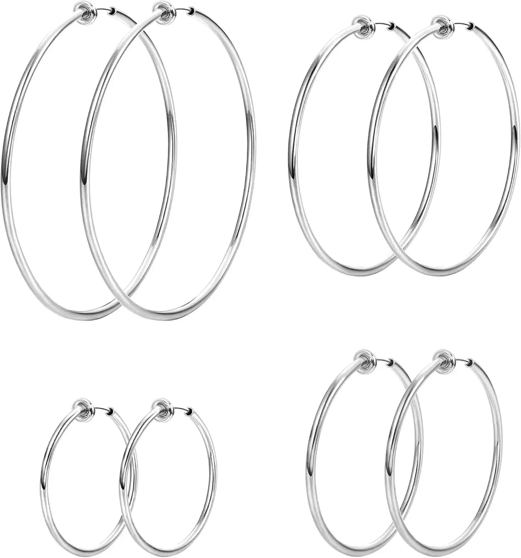 4Pairs Stainless Steel Clip on Hoop Earrings for Women Fake Hoop
