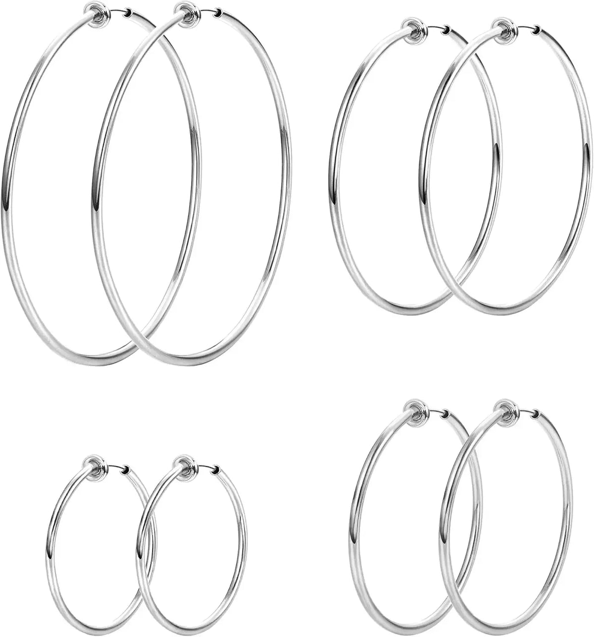 4Pairs Stainless Steel Clip on Hoop Earrings for Women Fake Hoop
