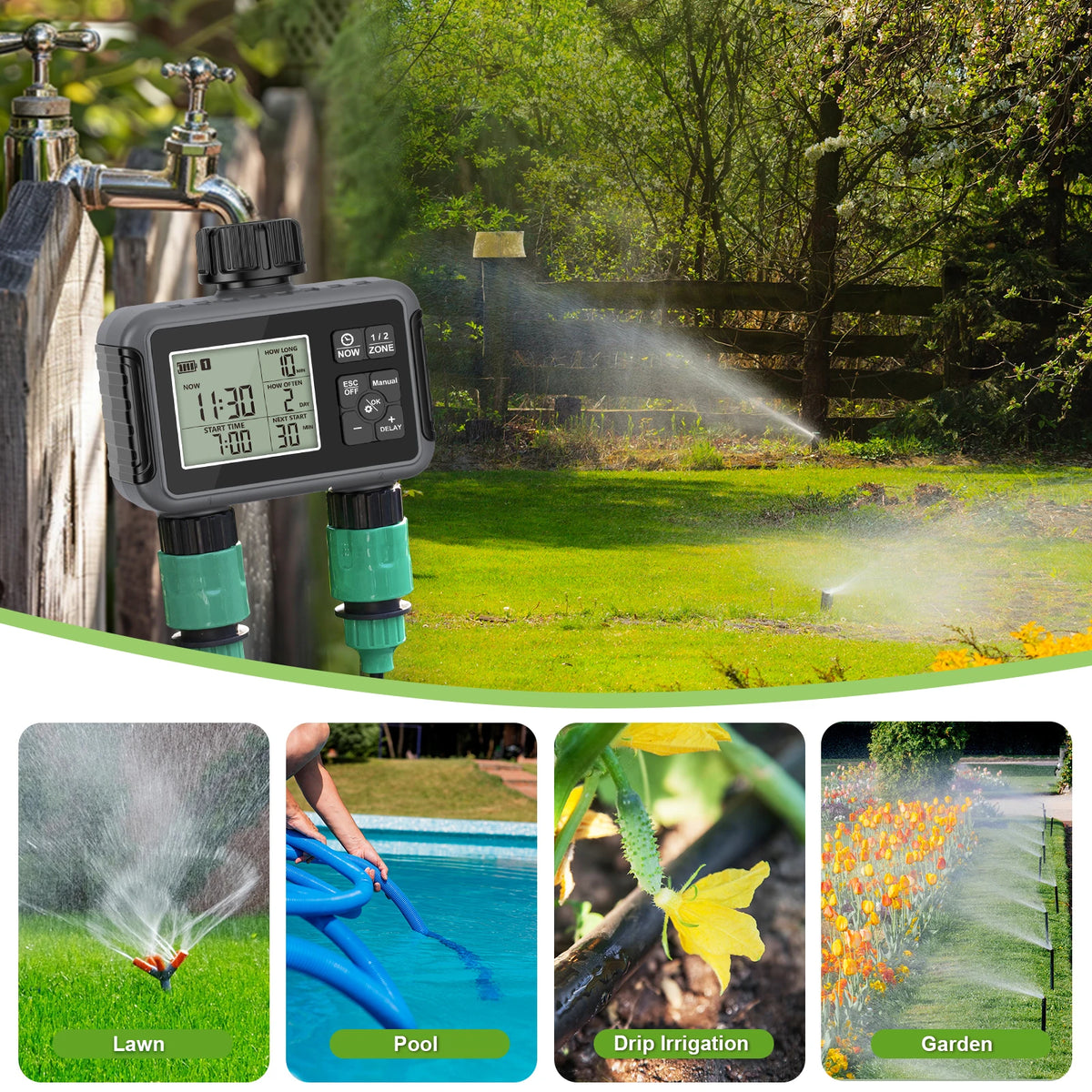 Insoma 2-Zone Sprinkler Timer Programmable Garden Hose Timer Water-Saving