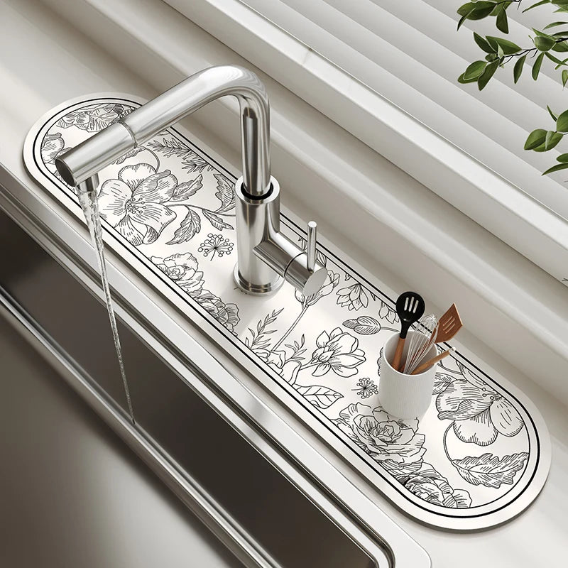 Kitchen Sink Faucet Mat Absorbent Faucet Splash Guard Drain Pad Bathroom Countertop Protector Diatomite Faucet Rug Washable