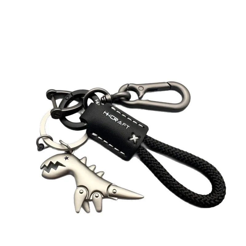 Woven Leather Rope Metal Keychain