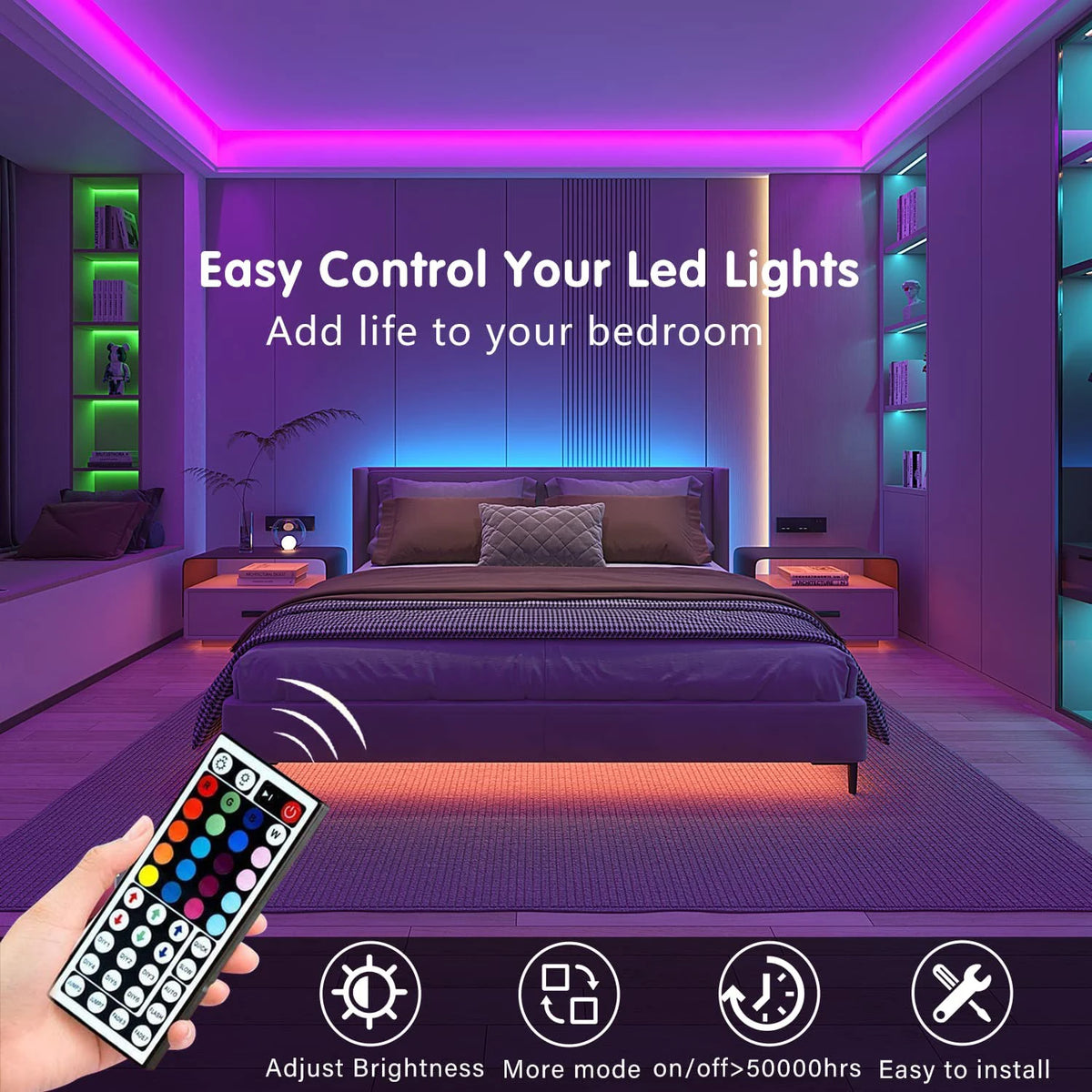 Led Strip Lights with 44 Key Remote Control 1m 5m 10m 20m RGB Tape Led Wall Room for Home Bedroom Party Decor TV Backlight