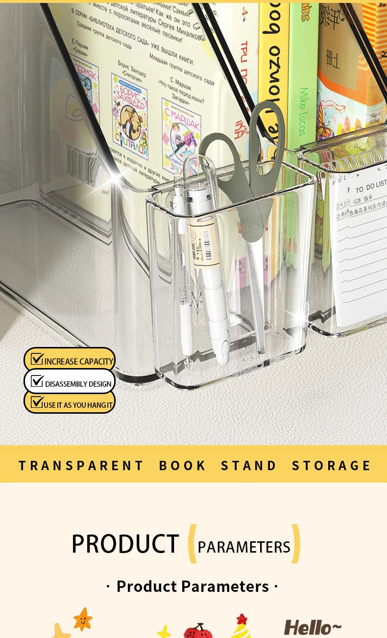Vertical File Holder, Clear PET Desk Organizer and Storage Bins Holding for Magazines, Binders, Notebooks, Envelopes, Multi-purp