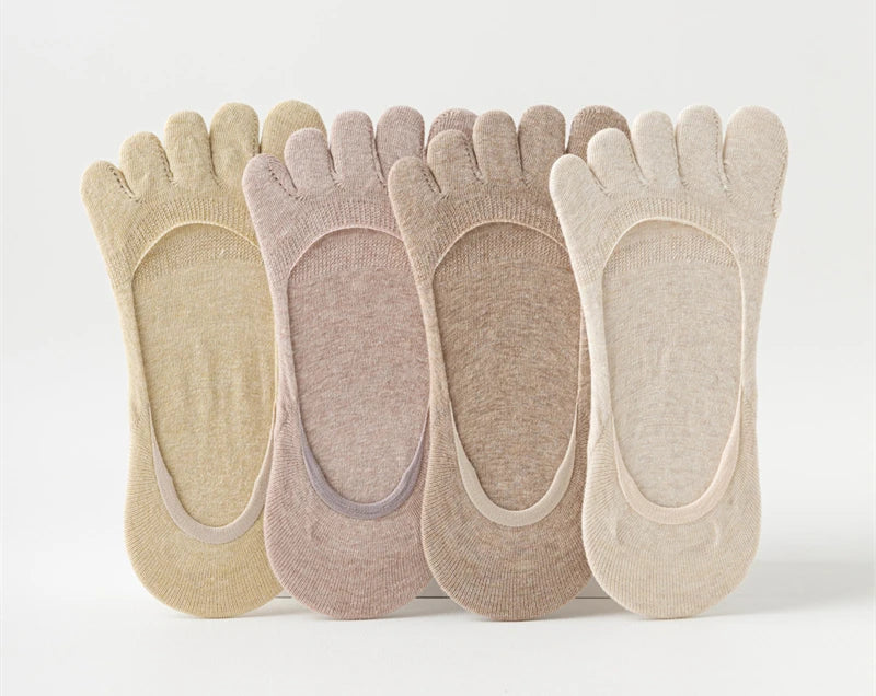1 Pairs Summer Women Five Finger Socks Pure Cotton Candy Color Thin Breathable Silicone Anti-slip Split-Toe Shallow Boat Socks