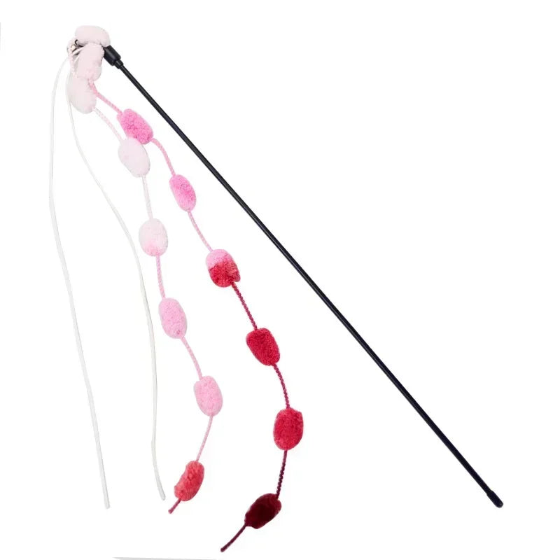 Cat Tassel Toy Plush Balls Cat Teaser Wand Cat Interactive Toys Funny Bell Ribbon PoleTeaser Wand Pet Supplies  Accessory