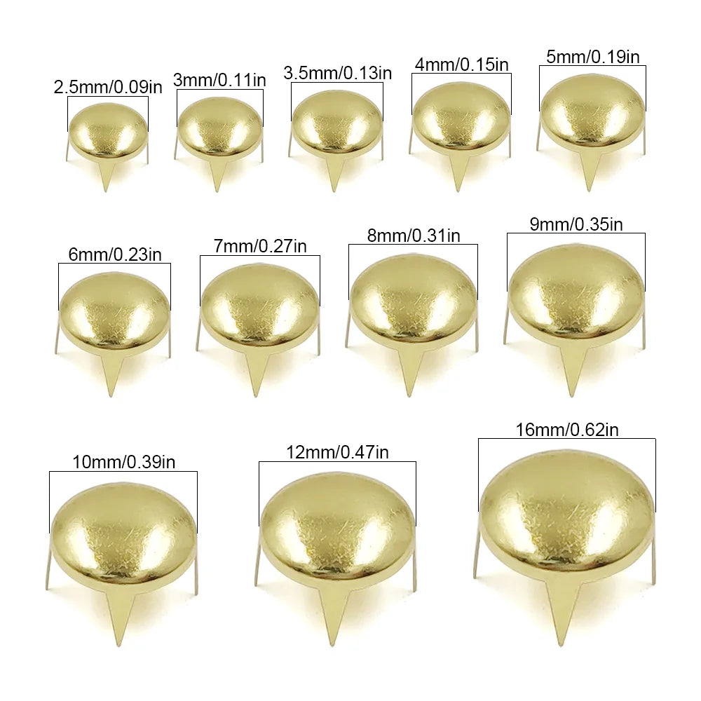 100pcs 2.5-16mm Round Dome Rivets Spike Studs Spots Nailhead Punk Rock DIY Leather Craft For Shoes Clothing Bag Parts Decoration