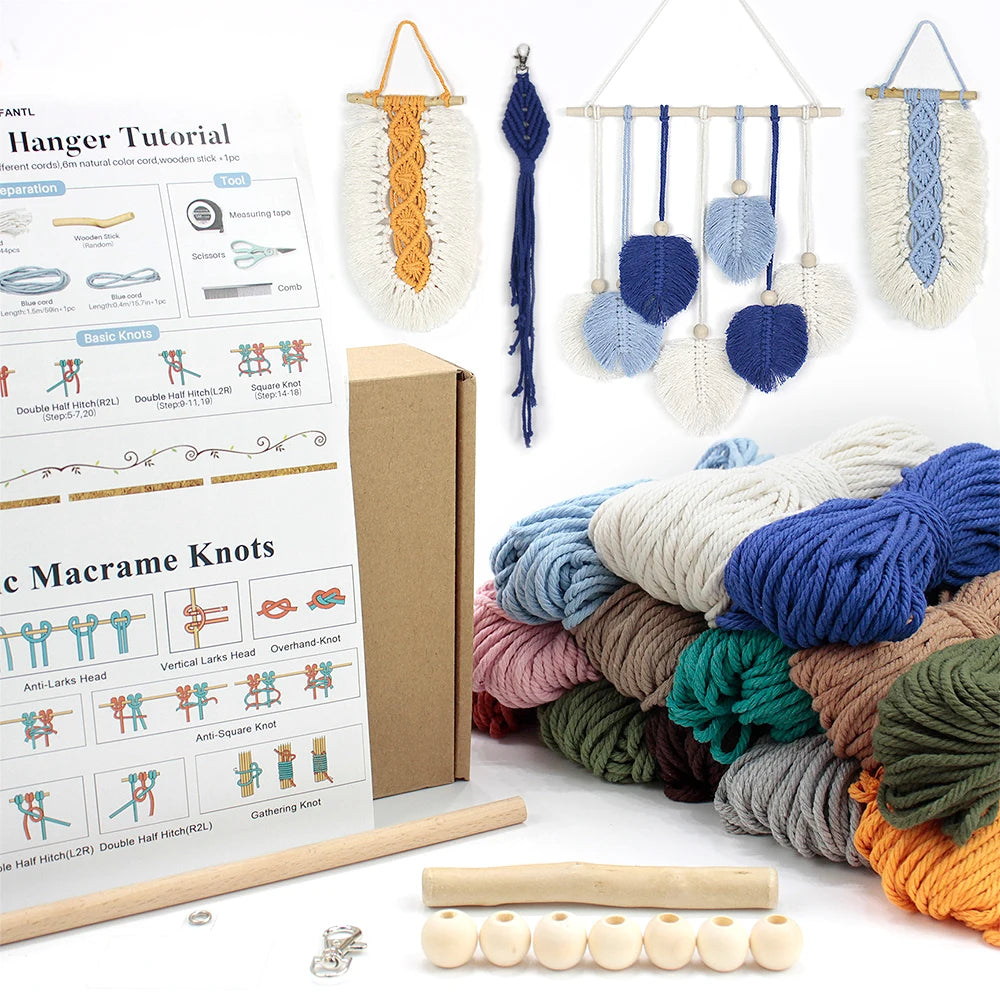 Leaf Tapestry Keychain Macrame Kit with Tutorial For Beginners Handmade DIY Key Chain Wall Hanging Knitted Kit for Home Decor