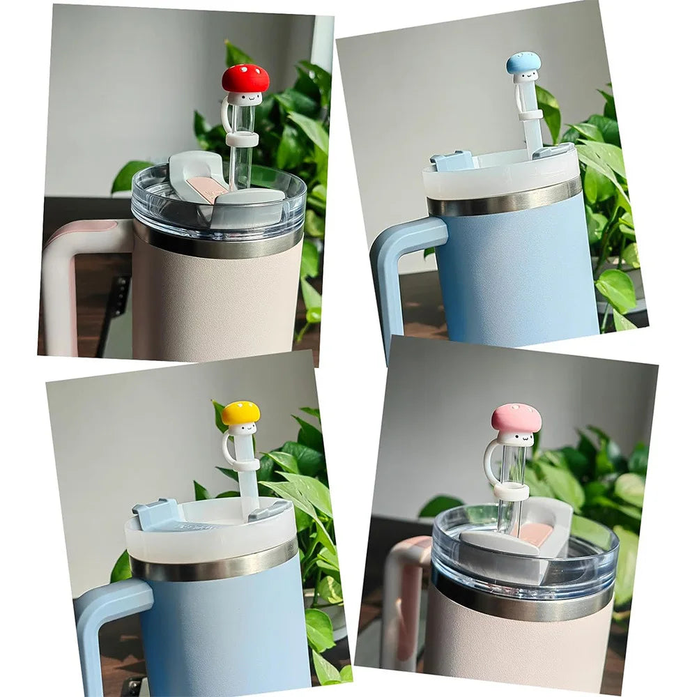 3D Cute mushroom Silicone Straw Covers For Stanley Water Glass Bottle Drinking Dust Cap Straw Tip Cover Cup Accessories For 10mm