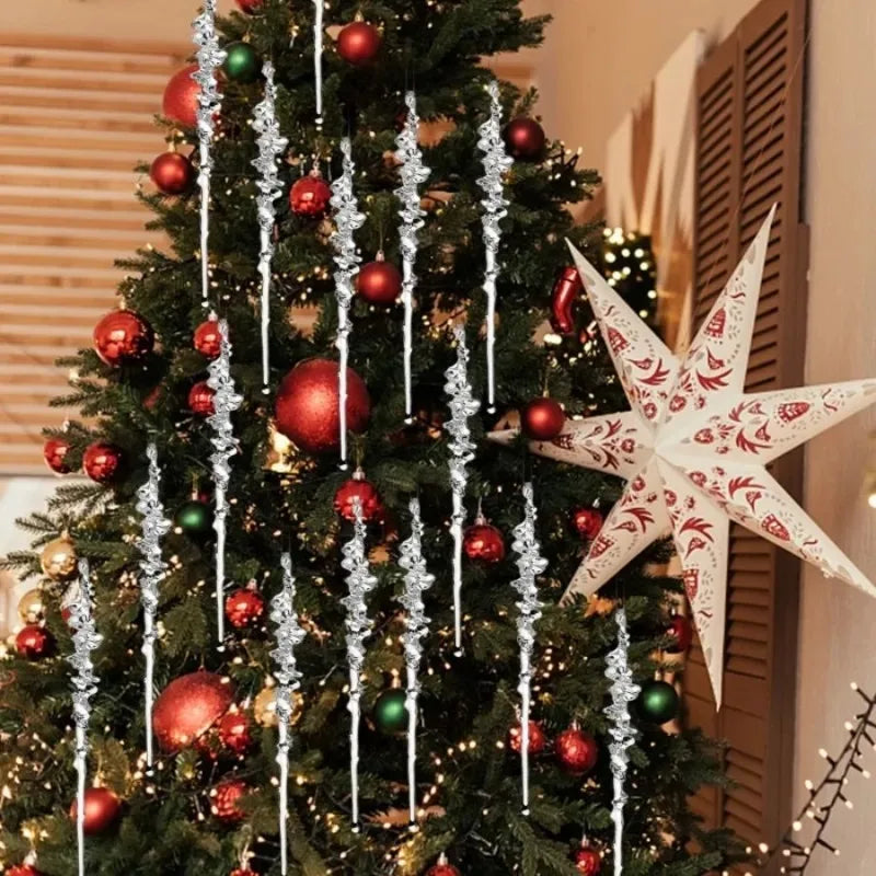 20/50PCS Clear Acrylic Icicle Ornaments Threaded Pendants for Christmas Tree Decorations Crystal Hanging Icicles Drop Xmas Wedding Decoration Supplies
