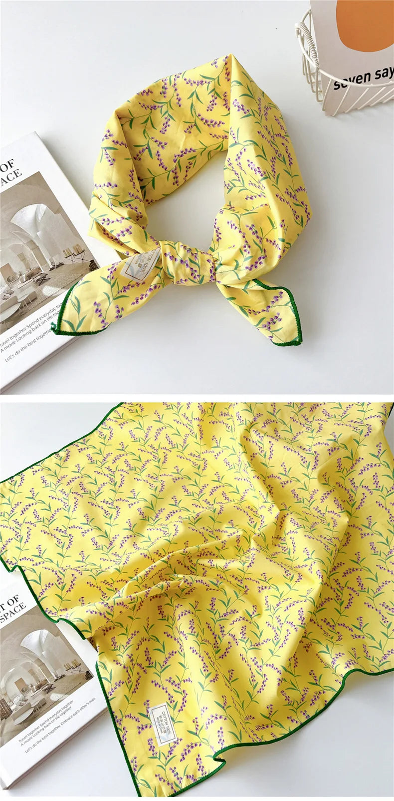 60cm Flower Print Cotton Bandanas Square Scarf Women Girls Headband Accessories Handkerchief Neckerchief Hairscarf Hairscarf