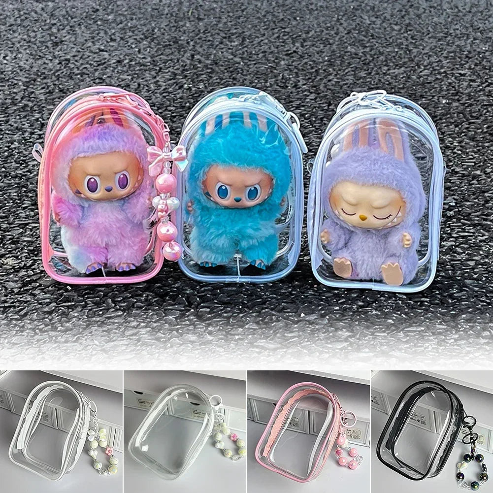 2025 New For 17cm Labubu V2 V3 15cm PVC Storage Bag Dolls Display Bag Cotton Doll Outfit Crossbody Pain Bag Home Organization