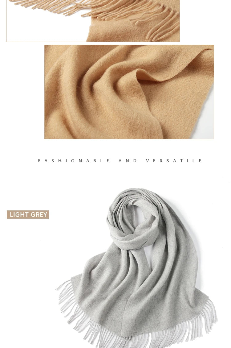 LONGMING 100% Merino Wool Knitted Shawl New Women Autumn Fashion Classic Plaid Solid Scarf Winter Warm Knottable Muffler for Man