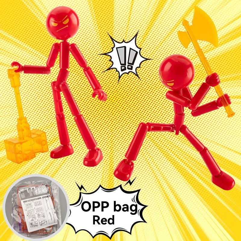 DIY Poseable Stick Man Figure Building Kit Articulated Action Figure with Weapons and Movable Limbs Assembly Toys for Kids Teens