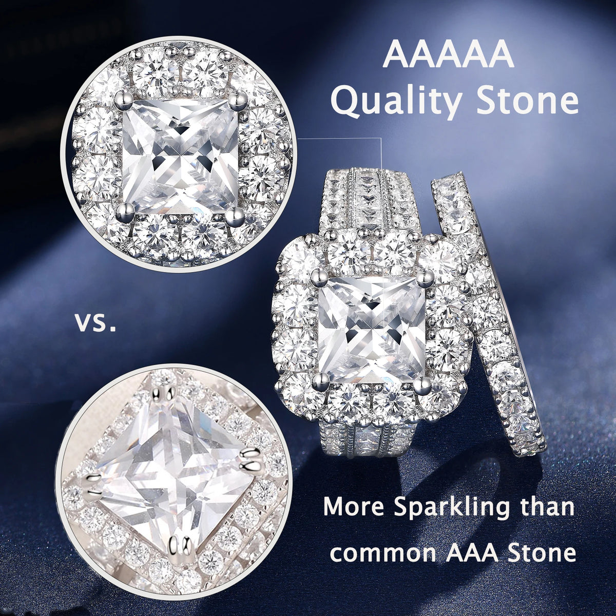 Newshe 2Pcs 925 Silver Wedding Rings Set for Women