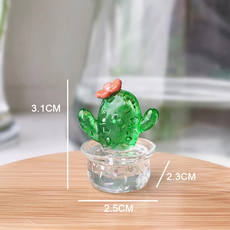 4 Pcs Handmade Resin Cactus Figurines Ornaments Mini Bonsai Cute Miniature Desktop Craft Home Decor Vehicle Ornament