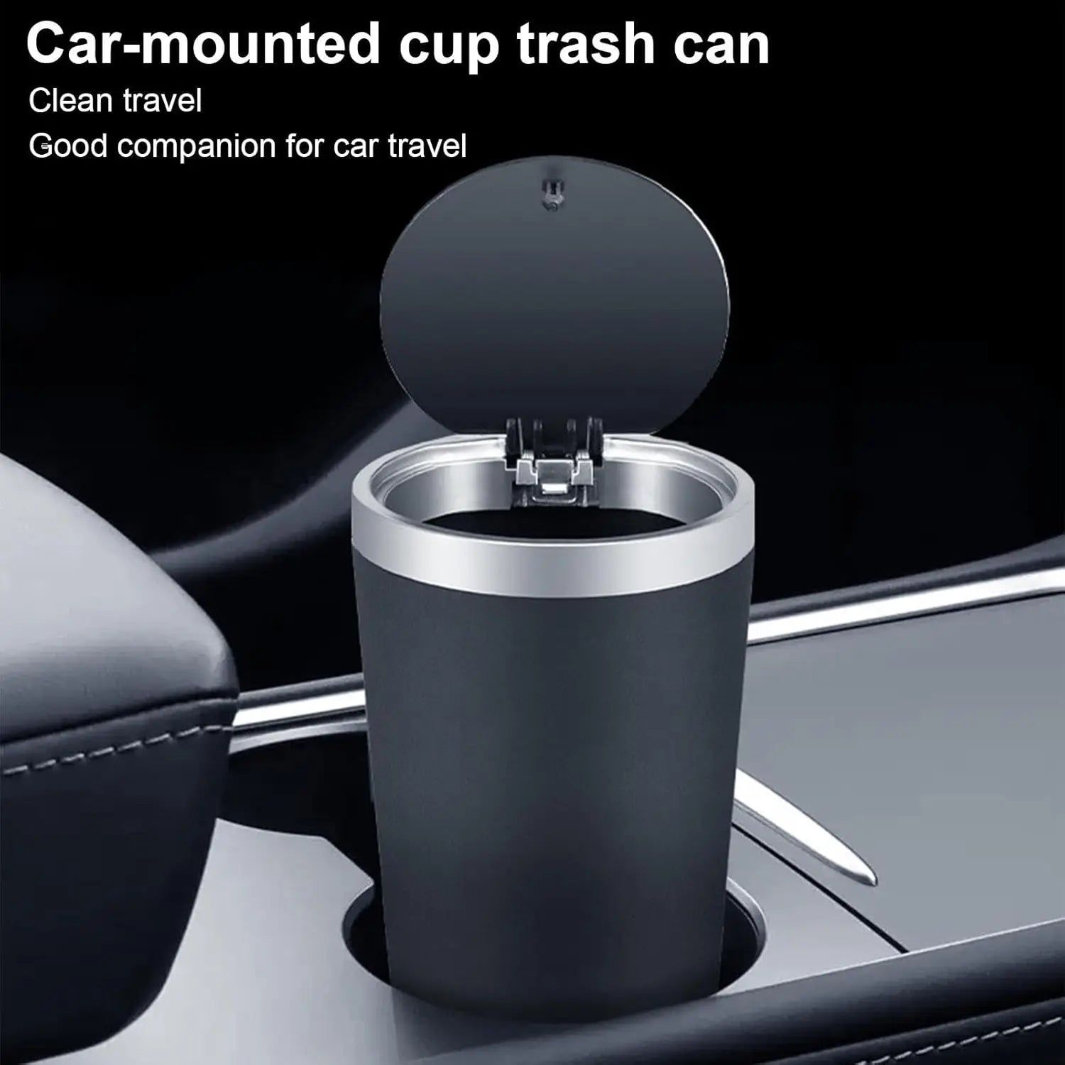 Mini Vehicle Trash Can with Lid, 800ml Portable Car Cup Holder, Portable Trash Can for Car, Kitchen, Office, Home, Black