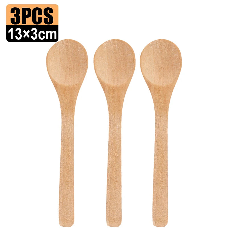 20/1Pcs Natural Wood Spoons Long Handle Soup Stirring Spoons Coffee Milk Teaspoon Scoops Home Kitchen Tableware Cooking Tools