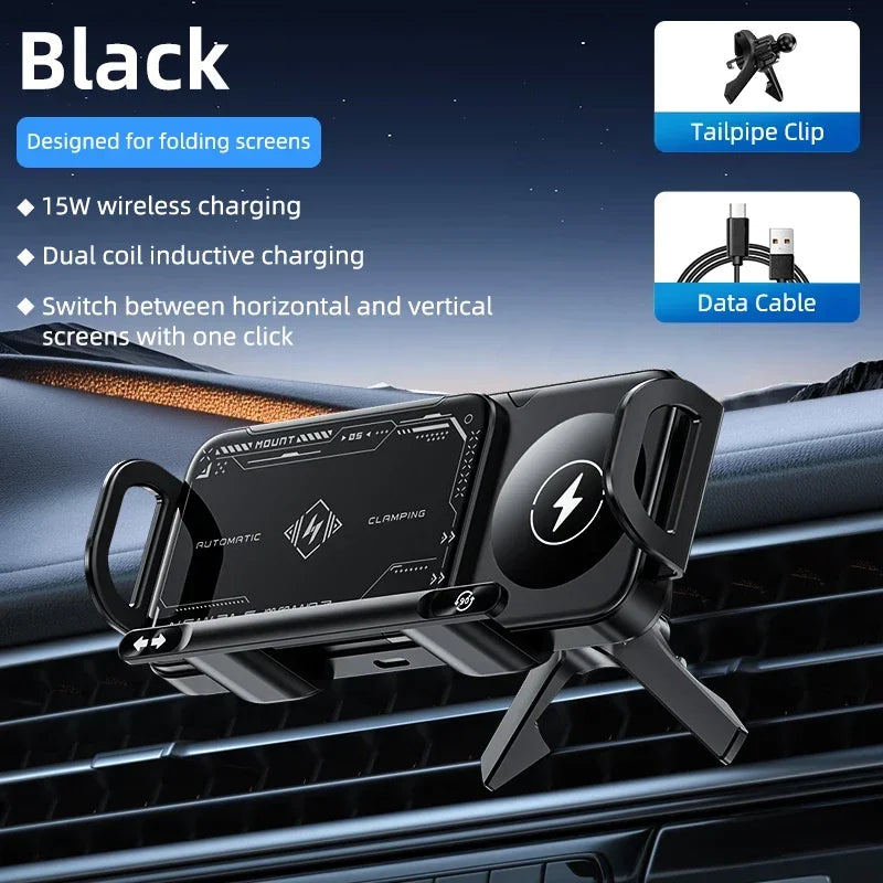 Car Wireless Charger Stand Fold Screen Fast Charging For Samsung Galaxy Z Fold 6 5 4 S24 Ultra iPhone 16 15 14 Pro Phone Holder