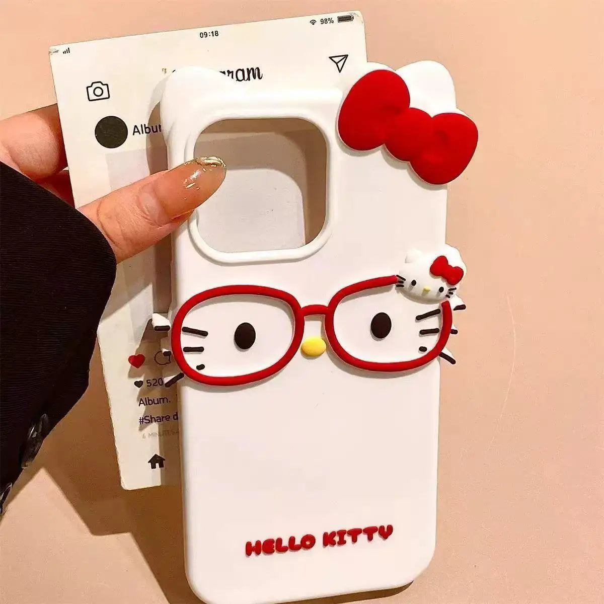 Hello Kitty 3D Cat-Eye Glasses Silicone Phone Case for iPhone 17 Pro Max 16 15 Plus 14 13 Mini 12 11 4 4S 5 5S 7 8 SE Shockproof