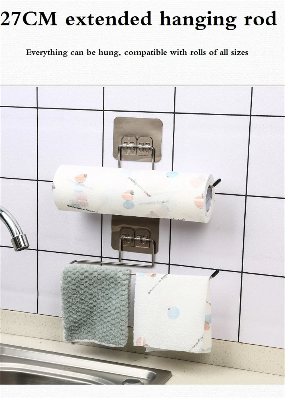 Hanging Paper Roll Towel Holder Bathroom Toilet Storage Stand Kitchen Organizer Napkin Rack Stainless Steel Adhesive Wall Mount
