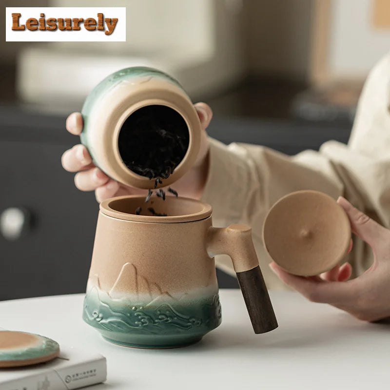 500ml Mountain Sea Ceramic Master Cup with Lid Tea Cup with Inner Filter Large-capacity Separation Teacup Chinese Tea Supplies