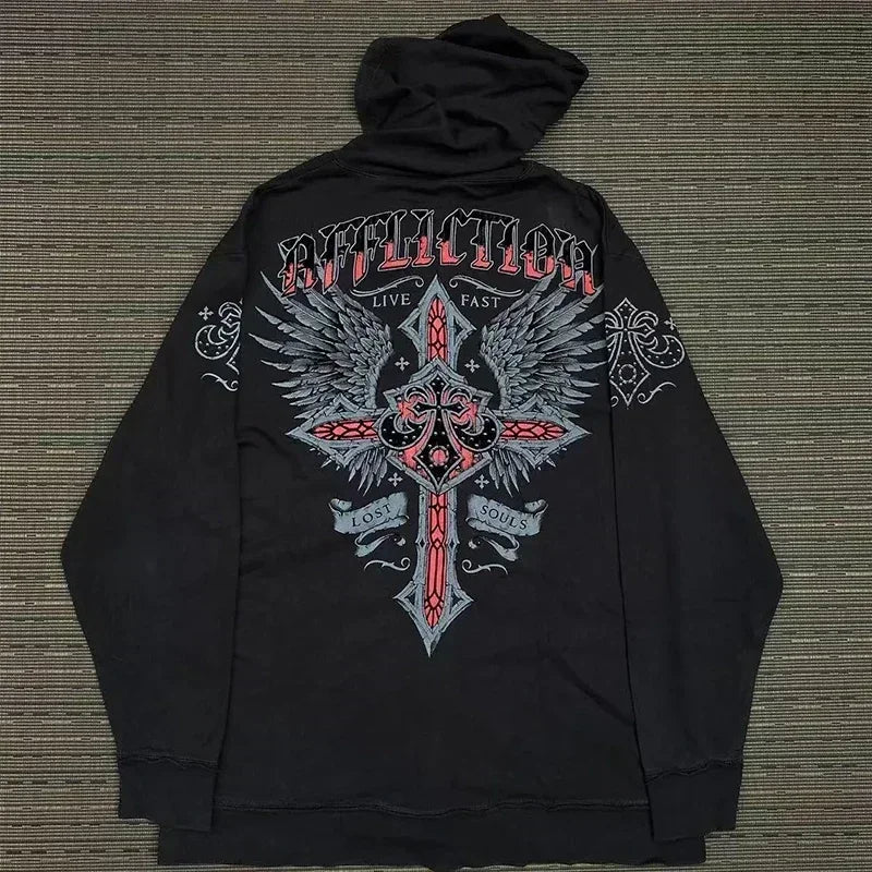 Hooded Sweatshirt Creative Print Pattern Designs Men Harajuku Style Casual Hip Hop Element Hoodie Fall and Winter Long Sleeve