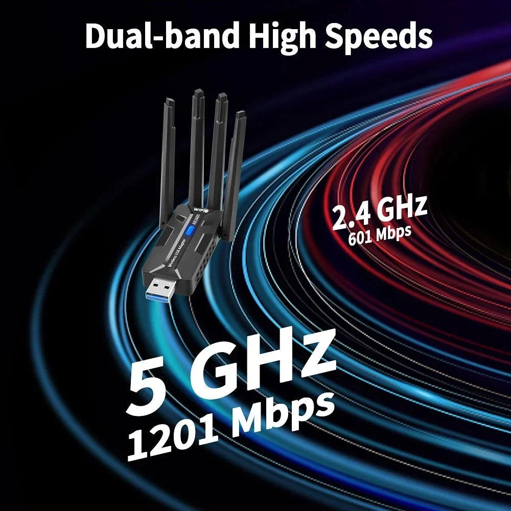 WiFi 6 USB Adapter 1800Mbps Dual Band 5GHz 2.4GHz