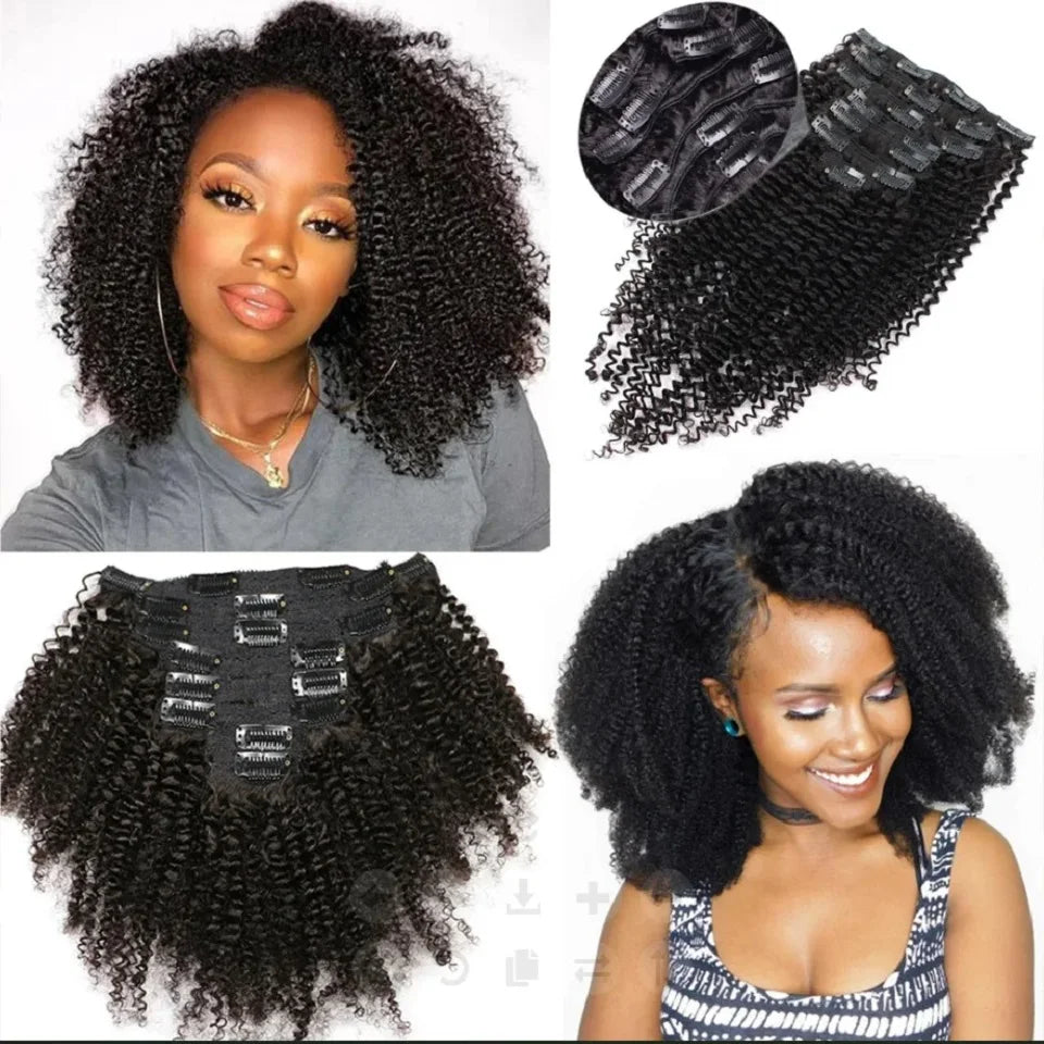 Afro Kinky Curly Clip in Hair Extensions Real Human