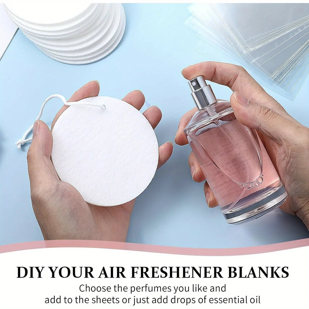 10/30/50pcs Sublimation Air Freshener Blanks – Round DIY Hanging Sheets with Elastic Straps for Car and Home Decor