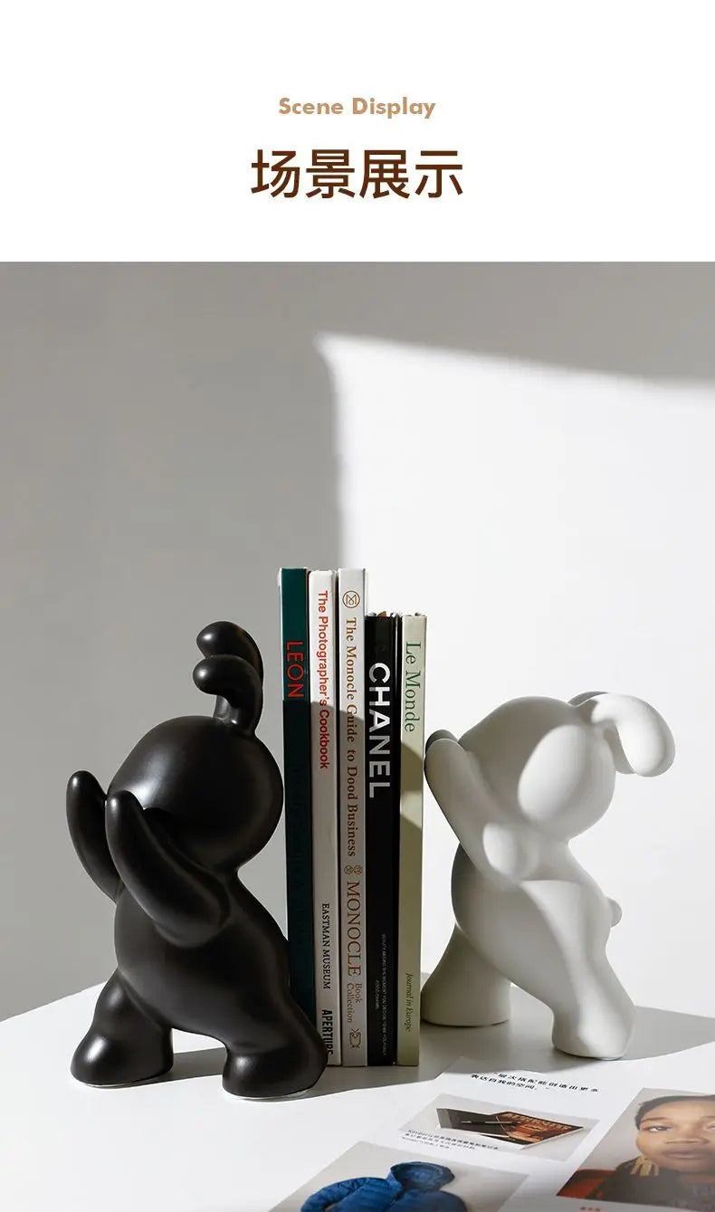 1 pair desk organizer Creative Rabbit Bookend Ceramic Ornament Desktop book holder Cute Gift simple nordic style book organizer