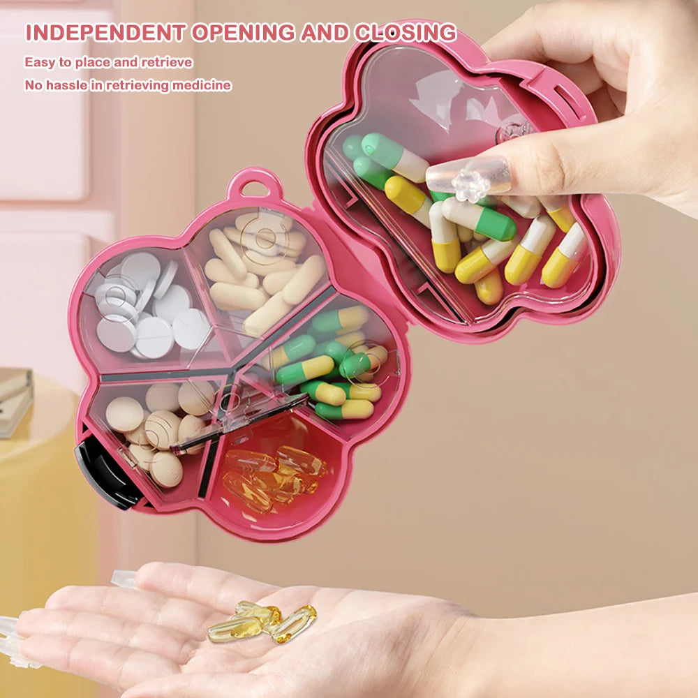 Cute Flowers Storage Box Pendant Dopamine with Dividers Jewelry Case Waterproof Plastic Medicine Box Travel