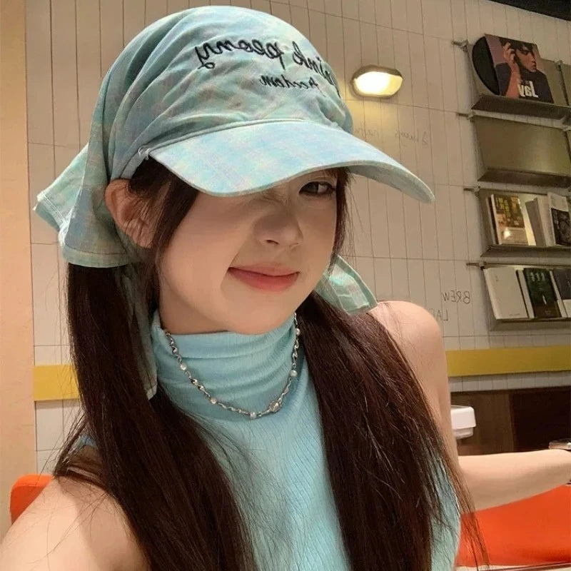 Korean Ins Plaid Triangle Scarf Cap Women's Y2K Spicy Girl Bucket