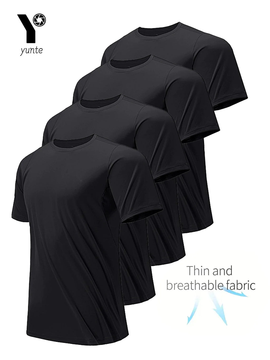 Round Neck T-Shirt 4-Pack Black Ultra-Light Men's Quick-Drying