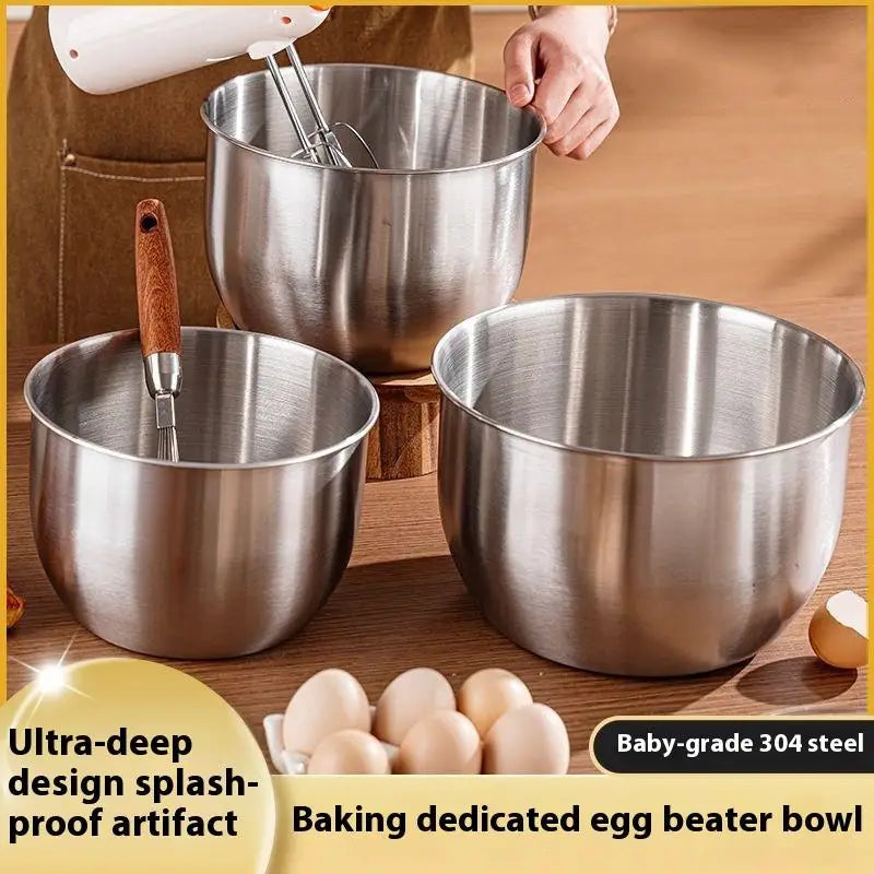 1Pc Multi-Purpose Stainless Steel Bowl - Deep Mixing Basin for Baking Cake Egg Beater Salad, Fruit Storage Kitchen Cooking Tool
