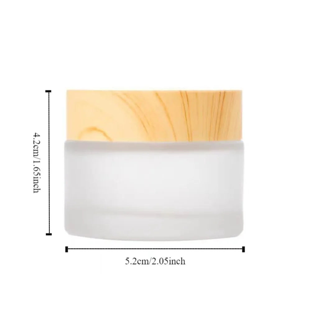 Durable Wood Grain Lid Frosted Glass Cream Jar Screw Cap Cosmetic Container Jar Cream Bottle Round Scrub Sub-bottling Skin Care