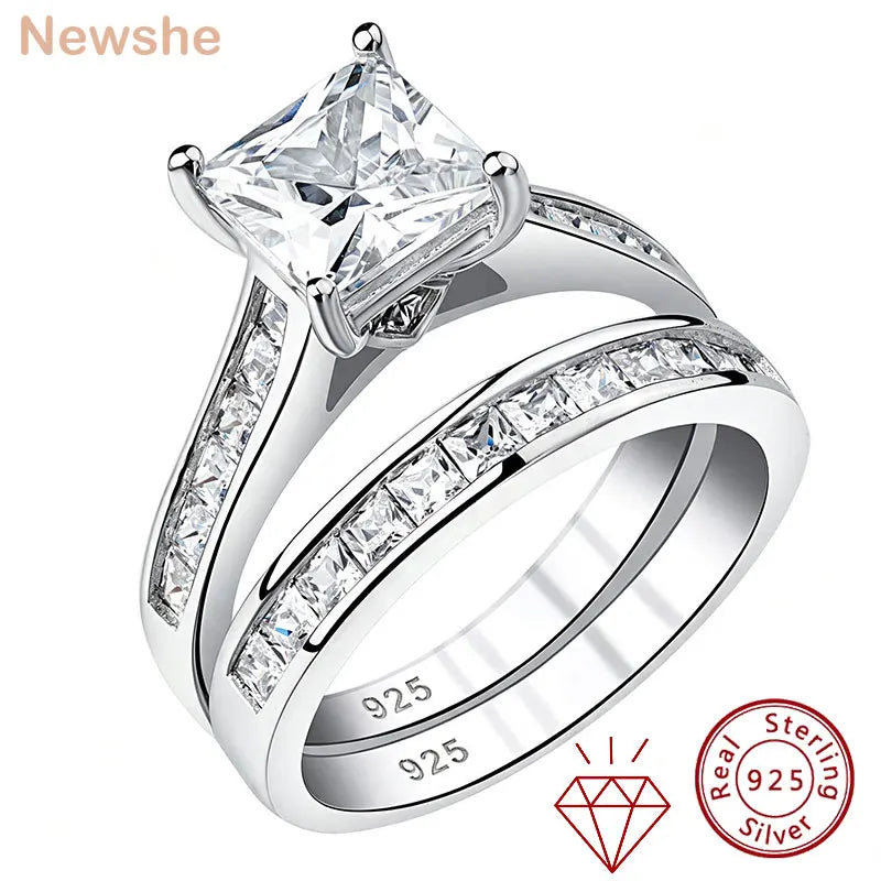 Newshe 2 Pcs GRA Certified Moissanite Princess Cut Wedding