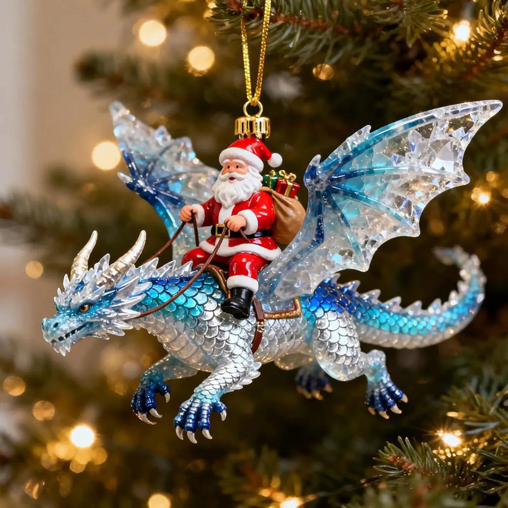 Santa Ornaments 2D Santa Riding a Flying Dragon Decor Christmas Tree Decorations for Christmas Holiday Home Party Wall Window