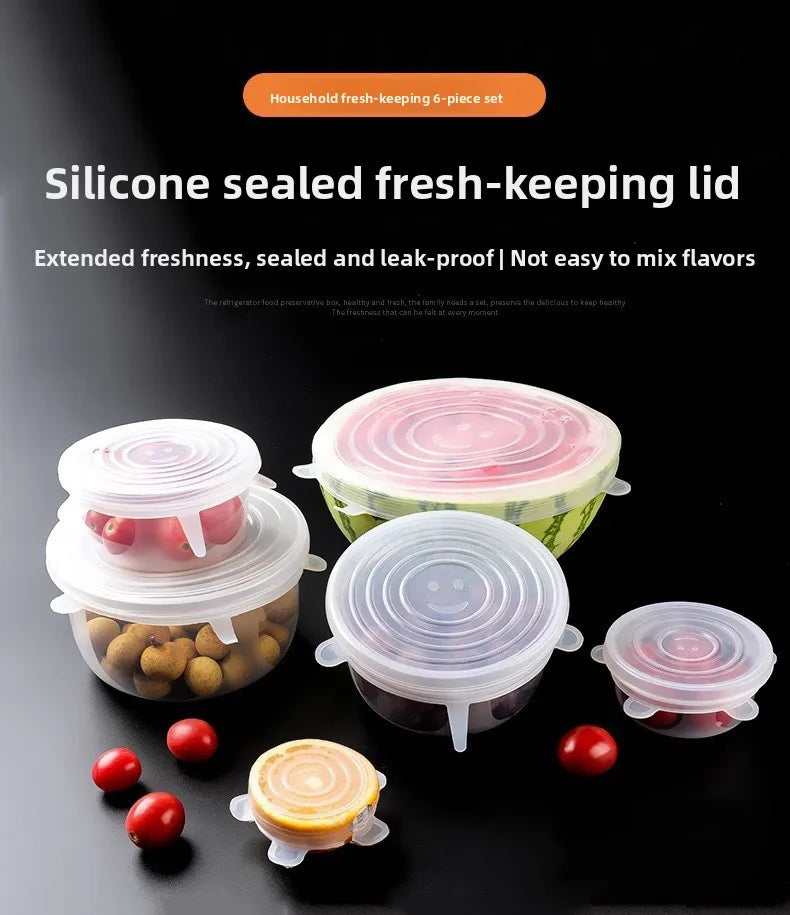 6pcs/set Food Grade Silicone Preservation Cover Reusable Airtight Food Universal Dish Stretch Round Lids For Kitchen Accessories