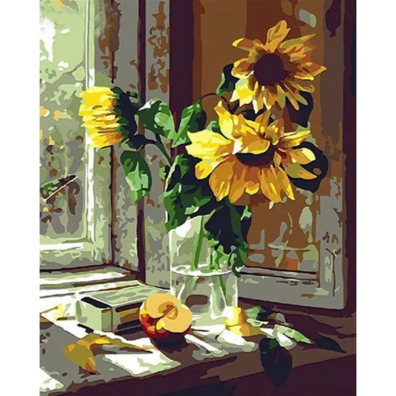 GATYZTORY DIY Frame Painting By Numbers Kits Sunflowers Abstract Modern Home Wall Art Picture Flowers Paint By Numbers