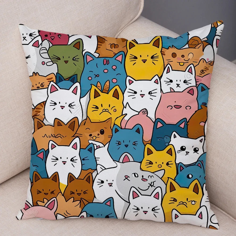 Cute Pet Hello Cat Cushion Cover Double Print Soft Plush Pillowcase for Sofa Home Car Decor Cartoon Animal Pillows Case 45x45cm