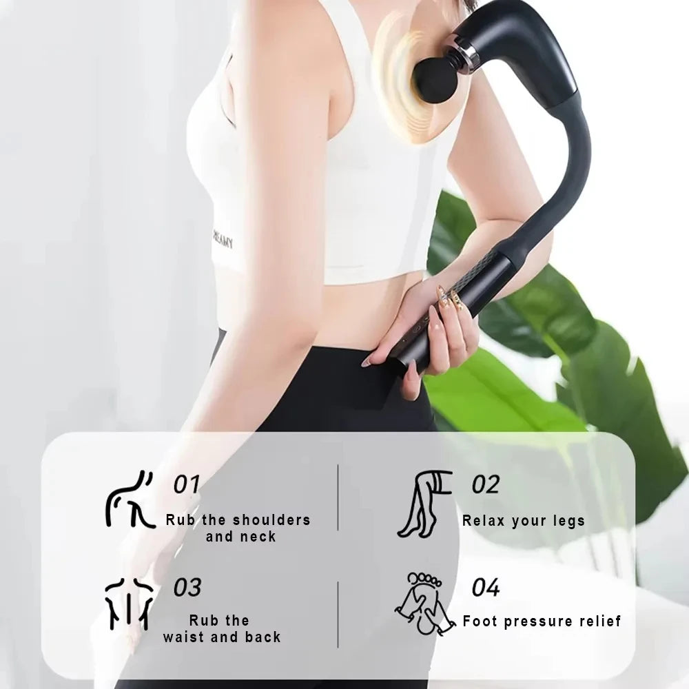 TINSOL Bent Handle Fascia Gun Rechargeable U-Shape Silent High-Frequency Vibration Massager for Muscle Relaxation Back Neck Tool